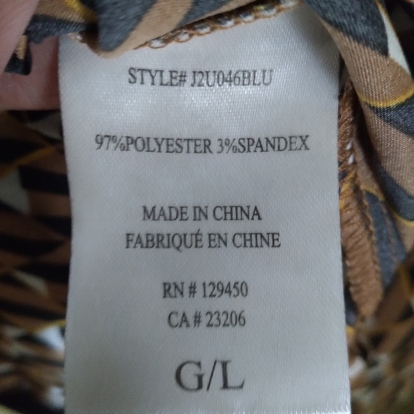 Women's Black & Brown Abstract Long Sleeve Button Down Blouse-Size L - Picture 6 of 9